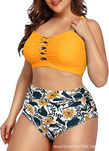 Conjunto de Bikini de Dos Piezas para Mujer Talla Grande, Cintura Alta, con Volantes y Lazos Laterales, Traje de Baño para Playa y Vacaciones - Product Image 4