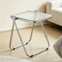 Table d'appoint carrée pliable en acrylique avec cadre en acier électroplaqué, multicolore, portable, pour salon, chambre, petit espace