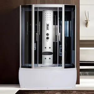 Salle de bain de luxe Cabine de douche à vapeur coulissante à secteur noir avec <span class=keywords><strong>baignoire</strong></span> à remous - Product Image 1