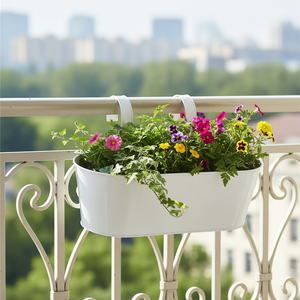 Kimleyda Fioriera Sospesa Bianca Stile Europeo, Vaso da Terra in Ferro a Forma Ovale con Finitura Verniciata a Polvere, Logo Personalizzabile per <span class=keywords><strong>Giardino</strong></span> - Product Image 4