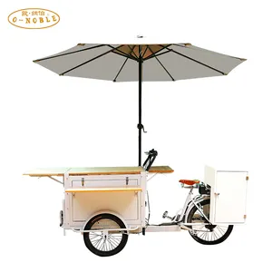 Fahrräder, die Snacks verkaufen Eis-Snack wagen mit Regenschirmen Straßen elektrische Gourmet-Fahrräder Hochwertige Dreiräder