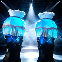 Coiffe LED avec abat-jour, pompon, perles et plumes pour carnaval, défilé, club, bar, spectacle, fête, performance, accessoire de costume
