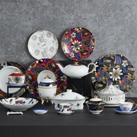 Luxe Restaurant Bone China Servies Fancy Borden Hotel Zwart En Wit Milieuvriendelijke Keramische Dinersets Voor Europese Kopers