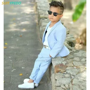 Bleu enfants garçons pantalons deux pièces ensemble enfants baptême mariage bal Costume bébé garçon élégant robe adolescent fête Costume - Product Image 1