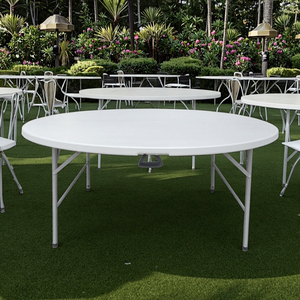 Table ronde pliante d'extérieur pour banquet, capacité de 10 personnes, en plastique HDPE durable, table à manger pour la maison, pour mariage, événement, fête - Product Image 1