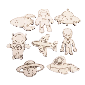 Decoraciones Espaciales <span class=keywords><strong>de</strong></span> <span class=keywords><strong>Madera</strong></span> Ecológicas para Manualidades DIY con Diseño <span class=keywords><strong>de</strong></span> Astronautas y Extraterrestres, Modelo para Graffiti Infantil - Product Image 1