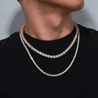 Collier Tennis Plaqué Or 14 carats, Serti de Zircons Cubiques Scintillants en Grappe Carrée, Bijoux Hip-hop, Chaînes Tennis pour Hommes et Femmes
