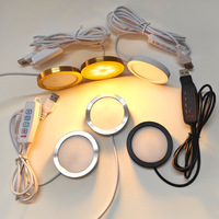 Lumière LED ultra-mince ronde en alliage d'aluminium imprimée en 3D, 5V, à montage en surface, à intensité variable pour vitrines, armoires et cave à vin