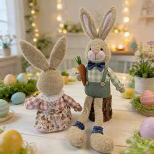 Conejitos de Pascua de Peluche, Pareja de Conejos de Dibujos Animados, Adorno para Estante, Figura de Conejo con Maceta de Zanahoria, Decoración de Primavera para el Hogar, Personalizado - Product Image 5