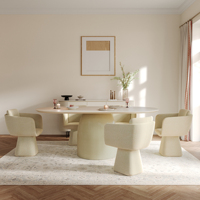 Mesa de Comedor ATUNUS de Estilo Moderno Crema, con Tablero de Madera Sólida Multicapa, Superficie Redonda/Ovalada Opcional, para Muebles de Sala