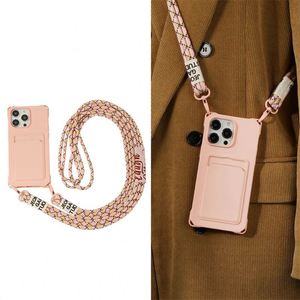 Funda para Teléfono con Tarjetero y Correa para iPhone 17 16 15 14 13 12 Pro Max Plus, Diseño de Accesorios Móviles, Cubierta Trasera de TPU Líquido - Product Image 1