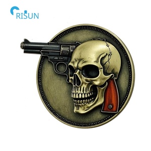 Fábrica personalizada 3D esmalte fino azul línea <span class=keywords><strong>roja</strong></span> cráneo conmemorativo desafío monedas personalizado cráneo desafío moneda - Product Image 2