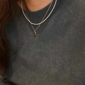 Wholesale Women Freshwater Pearl Necklace <b>Copper</b> Cat Eye Charms Black Natural Stone Pendant Necklace - Product Image 6