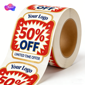 Rouleau d'étiquettes en vinyle de qualité supérieure, personnalisez votre logo, 50 % de réduction, étiquettes attrayantes pour la promotion des entreprises et des commerces - Product Image 1