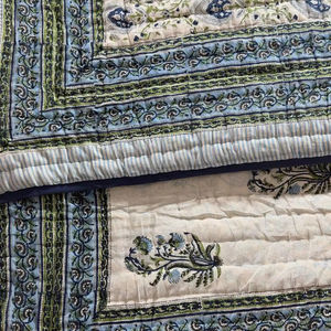 Indian Manufacturer Design Cotton Block Print <b>Quilted</b> Luxury Oversized <b>Throw</b> Blanket Soft Bed Coverlet Cotton Fabric Dressmaking - Product Image 1