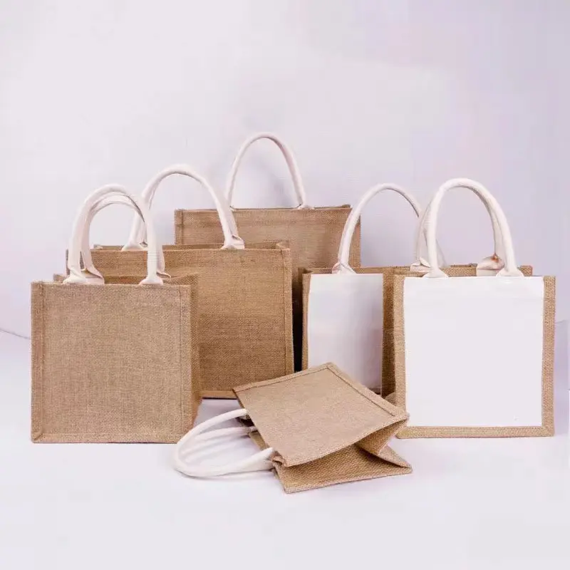 Tas jinjing rami belanja Rami organik ramah lingkungan jahit Order dapat digunakan kembali tas Tote bahu rapat bisnis