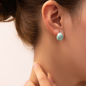 Candy Shape Morandi Resin Drop <b>Earrings</b> | 18K PVD Gold Plated Stainless Steel <b>Post</b> | Marble Lightweight Studs for Women & Girls - Product Image 3