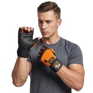 Gants de sport unisexes en néoprène et cuir imperméables, extensibles, à séchage rapide, demi-doigts, avec sangle de poignet réglable pour la musculation - Product Image 1