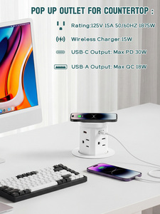 <span class=keywords><strong>Prise</strong></span> <span class=keywords><strong>de</strong></span> bureau escamotable industrielle dissimulée pour table <span class=keywords><strong>de</strong></span> cuisine, 4 prises, charge sans fil 15W, ports USB Type-C, design 60mm - Product Image 4