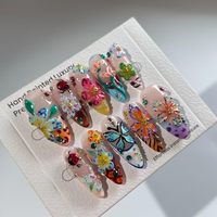 Uñas Postizas Cuadradas Opulent Almond de Grado Comercial con Diseño de Mariposa, Reutilizables, con Logotipo Personalizado, Equipo de Belleza Profesional para Dedos