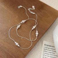 Collier délicat en argent S925 avec perles, collier chaîne en argent sterling 925 avec grappe de perles