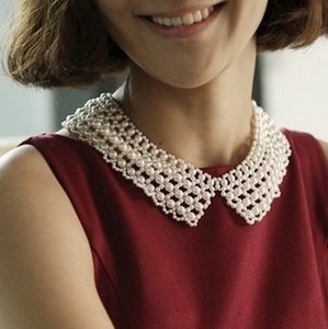 Moda retrò donna bianco/nero perla fatta a mano colletto intrecciato collana di perle - Product Image 2