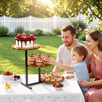 Chariot à 3 niveaux avec plateau en bois plat pour les goûters, présentoir à desserts, plateau rond en bois de manguier, plateau personnalisé en bois et plateau à biscuits