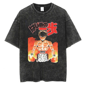Camiseta de nailon 100% de manga corta, estilo casual, con efecto envejecido, de 240 gramos, con bordado de dibujos animados de boxeo del anime God Fist Hajime No IppoT - Product Image 4