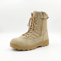 Bottes tactiques en microfibre couleur désert avec coutures renforcées sur les orteils, fermeture éclair latérale, bottes hautes pour l'extérieur