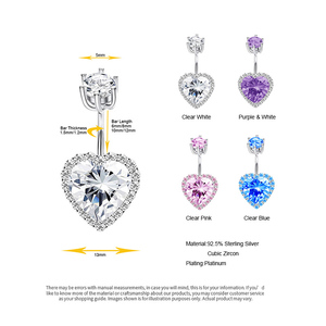 Navel Nails Body Jewelry 925 <strong>Sterling</strong> <strong>Silver</strong> Single Heart <strong>Belly</strong> Button Ring for Women Cubic Zirconia Navel Ring - Product Image 6