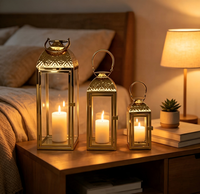 Lanterne en verre en acier inoxydable, porte-bougie décoratif, compatible avec les lumières LED pour mariage, patio, décoration de la maison
