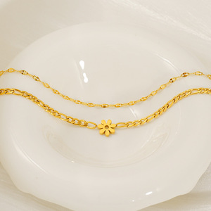 Fashion Charm Bracelet Zinc Alloy Double Layer Flower Petal Design Figaro Chain Gold Plated Women's Jewelry Gift - Product Image 4