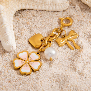 Stainless Steel Plated Jewelry Findings Mixed Shapes Gold Color Pearl <b>Flower</b> Charms for <b>Bracelet</b> Making DIY Accessories - Product Image 3
