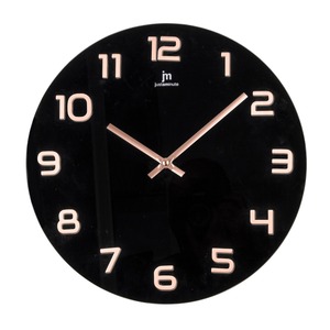 Horloge murale en verre noir et or rose, diamètre 38 cm - Product Image 1