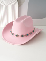 Nouveau chapeau de cowgirl en feutre chic à la mode chapeau de cowboy avec ceinture en pierre turquoise western cattlemen chapeaux de cowboy pour femmes