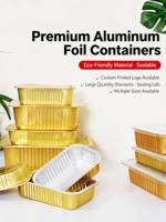 Rechthoekige aluminiumfolie voedselbox, 2200ml, goudkleurig gecoat voor fruitsalade dessert, op maat bedrukt door de fabriek