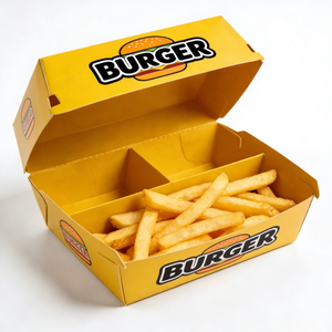 Toptan Özelleştirilmiş Baskılı Fast <span class=keywords><strong>Food</strong></span> Paket Servis Hamburger Patates Kızartması Bölmeli Yemek Kutuları Kapları - Product Image 1