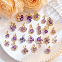 Pendentifs en zircon incrusté de formes variées et en forme de cœur, série violette, à la mode, pour la fabrication de bijoux DIY, vente en gros