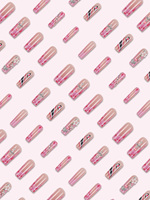 Venta al por mayor de fábrica: Uñas postizas de ataúd largas de ABS con pegamento, estilo Y2K, patrón rosa, 24 unidades, diseño y especificaciones.