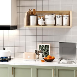 Estantes de pared de madera con tapices de ratán para sala de estar, estantes <span class=keywords><strong>flotantes</strong></span> de estilo bohemio natural, estantes montados en la pared de almacenamiento - Product Image 5