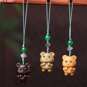 Portachiavi con Ciondolo Panda in Legno Intagliato a Mano, Ornamento Pendente in Stile Cinese, Charm per Borsa o Telefono, Souvenir Artigianale - Product Image 6