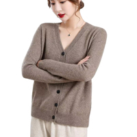 Pull en cachemire 100% pour femme, décontracté, épais, col en V, manches longues, coupe ample, anti-rétrécissement, tricoté à la machine, collection automne/hiver