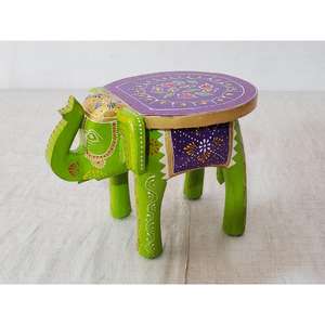 Taburete de elefante de madera decorativo pintado a mano hecho a mano y en relieve pintado colorido madera elefante forma taburete Mesa - Product Image 1