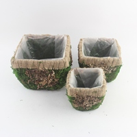 Pot Tanaman Plastik Kecil Modern Buatan Tangan, Pot Bunga Sukulen Rotan Lumut Hijau Sedang untuk Penggunaan di Lantai