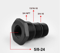 Suku cadang benang mobil konektor adaptor ulir penyaring bahan bakar aluminium hitam dengan 2 paking segel 5/8-24 hingga 3/4-16, 13/16-16, 3/4NPT