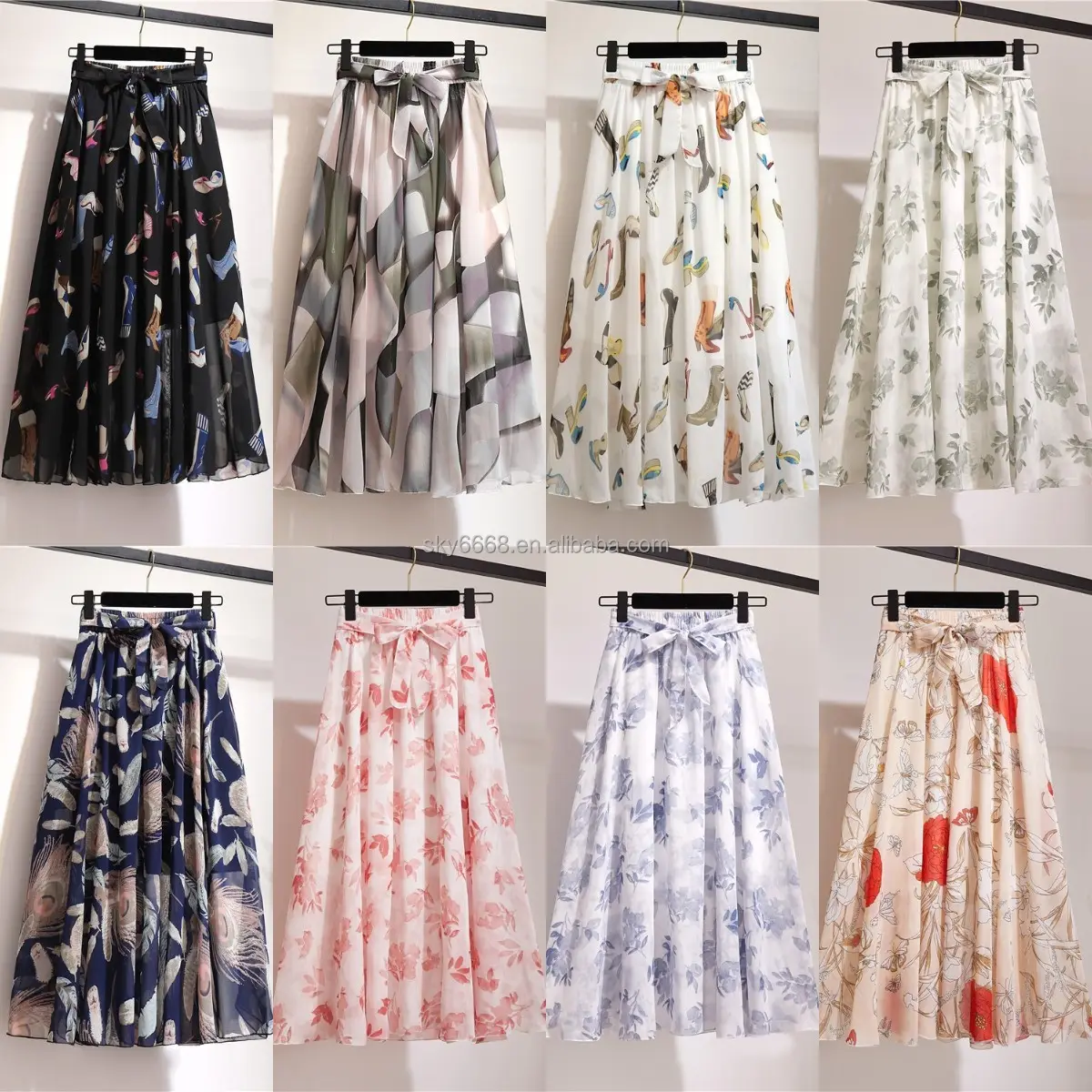 2022 New Elegant Bohemian Women's Midi Long Skirt A-line Skirt High Waist Long Skirt Women's Casual