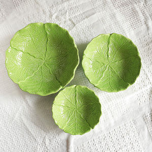 Bol à <span class=keywords><strong>soupe</strong></span> et à salade en céramique vert herbe avec motif de chou, vaisselle de qualité alimentaire émaillée, style léger et empilable pour les fêtes - Product Image 3