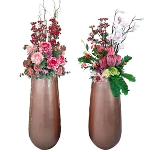 Большая Садовая ваза из розового золота, домашняя декоративная ваза для цветов, металлическая настольная ваза