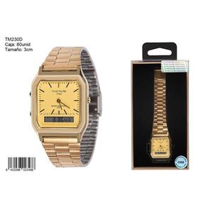 นาฬิกาสมาร์ทวอทช์ Timemark ตัวเรือนทรงสี่เหลี่ยมสีทอง หน้าปัดแสดงผลแบบอนาล็อก-ดิจิตอล พร้อมฟังก์ชั่นวันที่ สายรัดข้อมือสีทองเหลืองขนาด 3 ซม. นาฬิกาแฟชั่นสำหรับทุกเพศ - Product Image 1