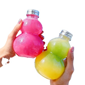Bouteilles en plastique personnalisées avec logo, vente en gros, 500 ml, jetables, en forme de gourde, pour café, thé au lait, emballage de boissons, bouteilles PET pour thé au lait - Product Image 1